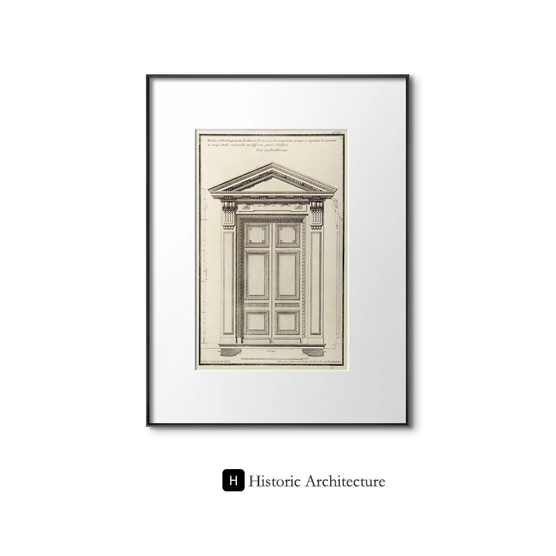 Classical architecture European-style light luxury living room decorative paintings, niche retro black and white set of paintings, hallway entrance artwork, mid-century modern wall art.（Set）