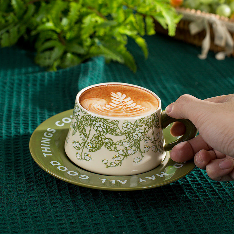 Garden Fruit Basket Ceramic Drinkware Set - Premium Porcelain Cold Water Kettle, Coffee Mug & Cup Saucer, Rustic Modern Farmhouse Style, Microwave & Dishwasher Safe, Ideal for Daily Use & Housewarming Gift