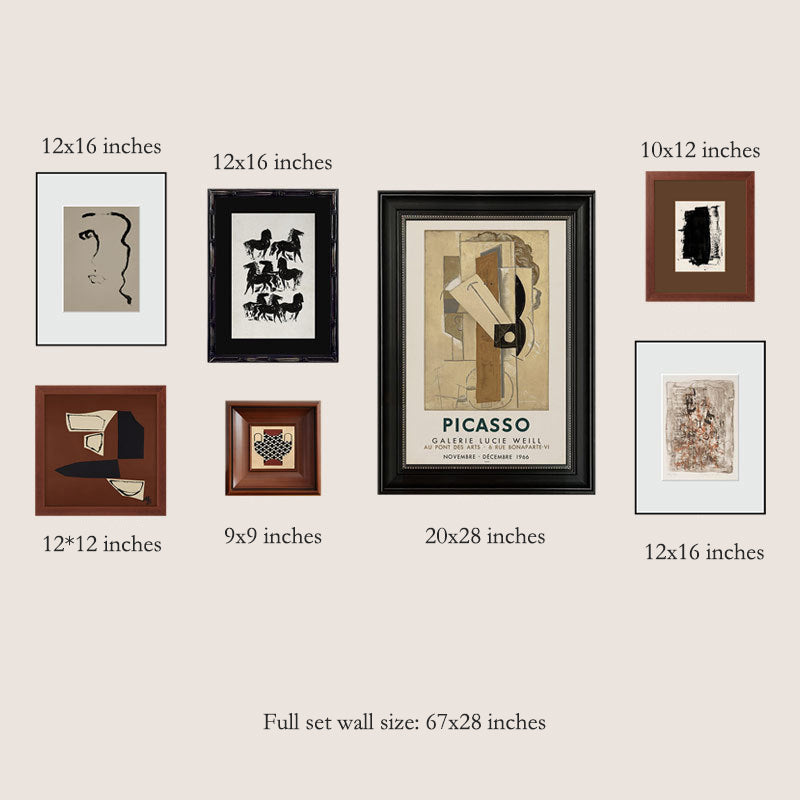 Solid Wood Frame Modern Minimalist Abstract Luxury Art Combination Decorative Painting, Mid-Century Modern Style Living Room Sofa Background, Restaurant Fireplace Wall Art