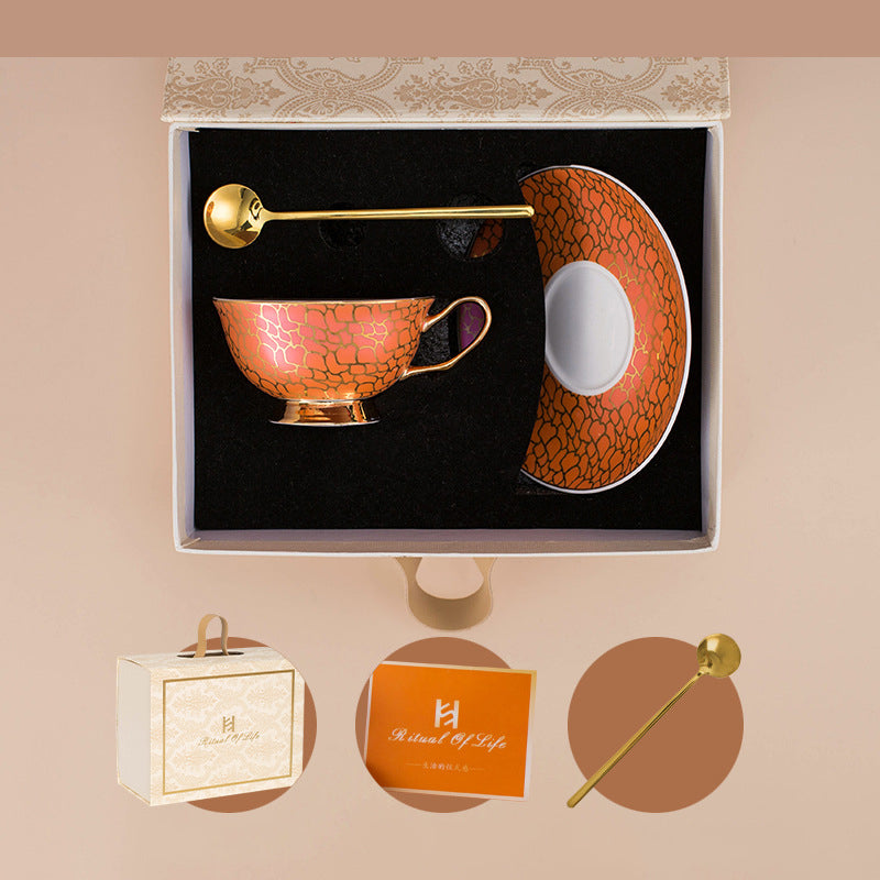 Linguang Bone China Coffee Cup & Saucer Set, Luxury Gold Trimmed Elegant Tea Set for Afternoon Tea, Vintage Ceramic Mugs, Gift Box for Women, Wedding & Housewarming Gift