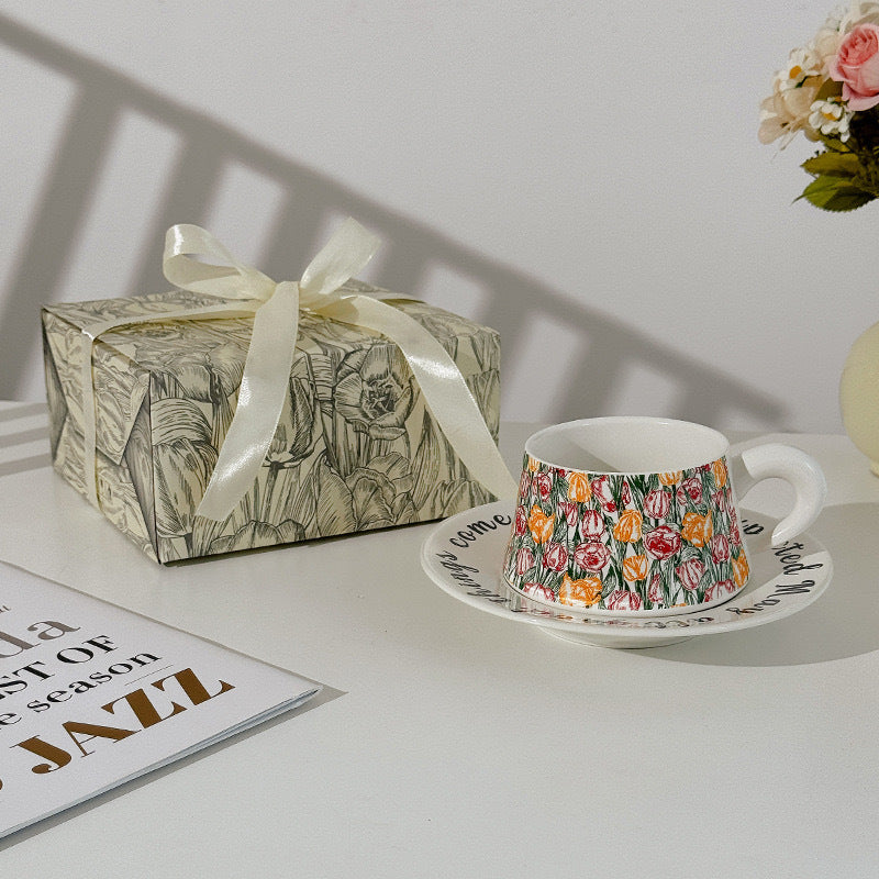 Garden Fruit Basket Ceramic Drinkware Set - Premium Porcelain Cold Water Kettle, Coffee Mug & Cup Saucer, Rustic Modern Farmhouse Style, Microwave & Dishwasher Safe, Ideal for Daily Use & Housewarming Gift