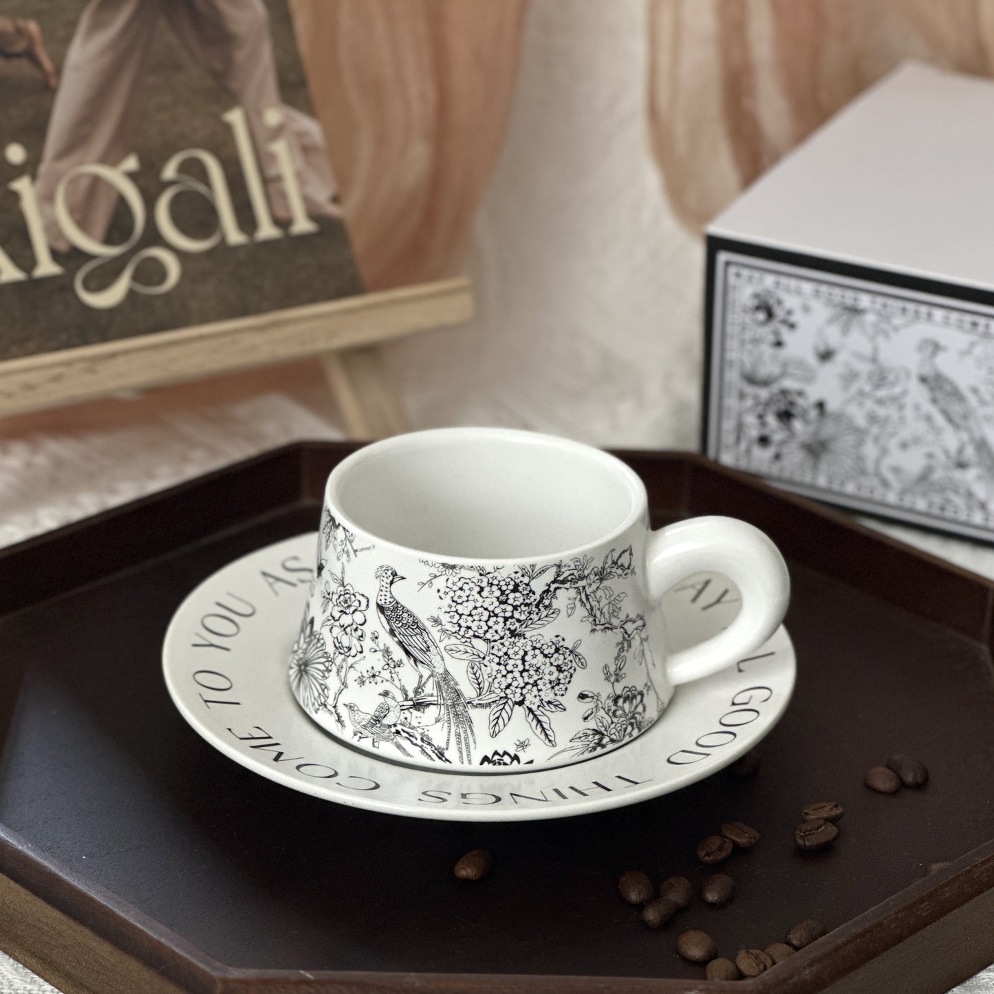 Floral Garden Ceramic Coffee Mug & Saucer Set, Hand-Painted Tea Cup with Gift Box for Women, Elegant Bone China Cup, Luxury Wedding & Housewarming Present