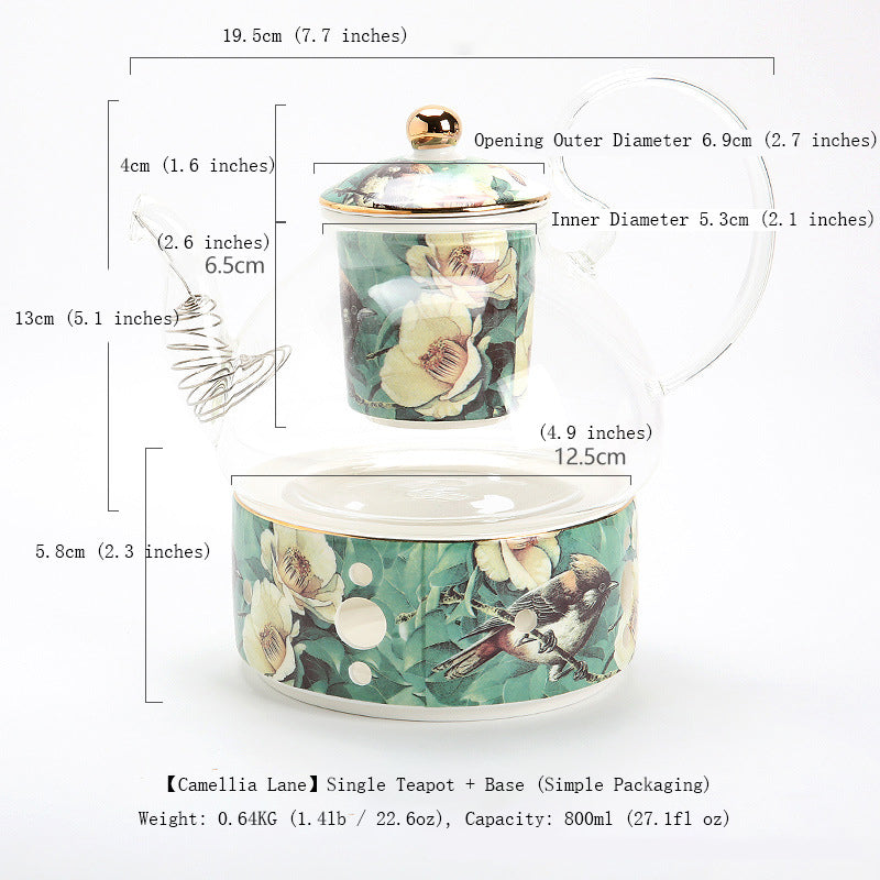 "Luxury Ceramic Afternoon Tea Set with Candle Warmer - English High Tea & French Style, Fruit Infuser Teapot, Floral Teacups, Elegant Tea Service for Home Ambiance & Gift-Giving"
