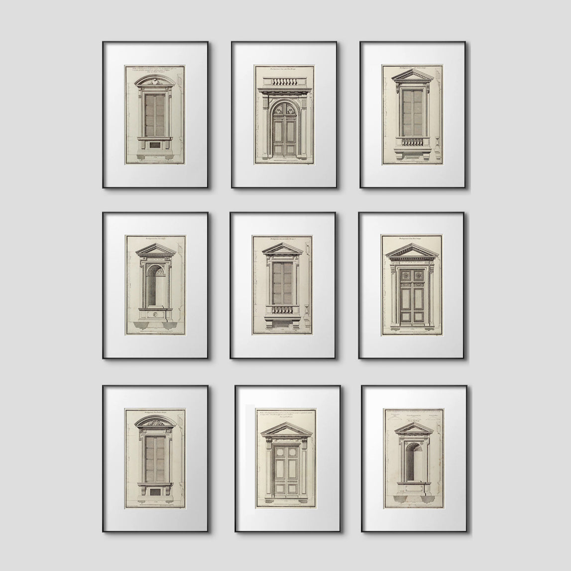 Classical architecture European-style light luxury living room decorative paintings, niche retro black and white set of paintings, hallway entrance artwork, mid-century modern wall art.（Set）