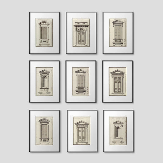 Classical architecture European-style light luxury living room decorative paintings, niche retro black and white set of paintings, hallway entrance artwork, mid-century modern wall art.（Set）