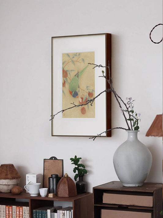 "Chinese Gongbi Flower Bird Insect Painting, Mid-Century Modern Console Table Decor, Vintage Oriental Art Print for Entryway Dresser, Minimalist Tea Room Wall Hanging, Asian Botanical Grasshopper Canvas"