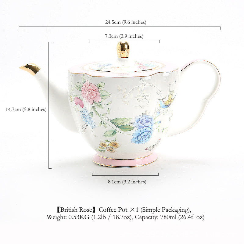 "Luxury Bone China Afternoon Tea Set for One (European Small Luxury) English Low Tea Teapot, Cup & Saucer Set, Exquisite High-End Porcelain Coffee & Tea Service for Elegant Home Entertaining"